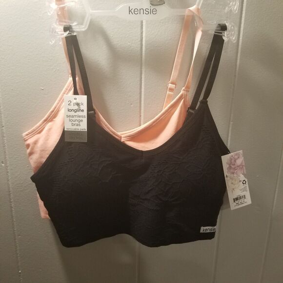 Kensie Women's 2pk Black/Pink Seamless Long Line‎ Lounge Bra's Size Large - Picture 1 of 6